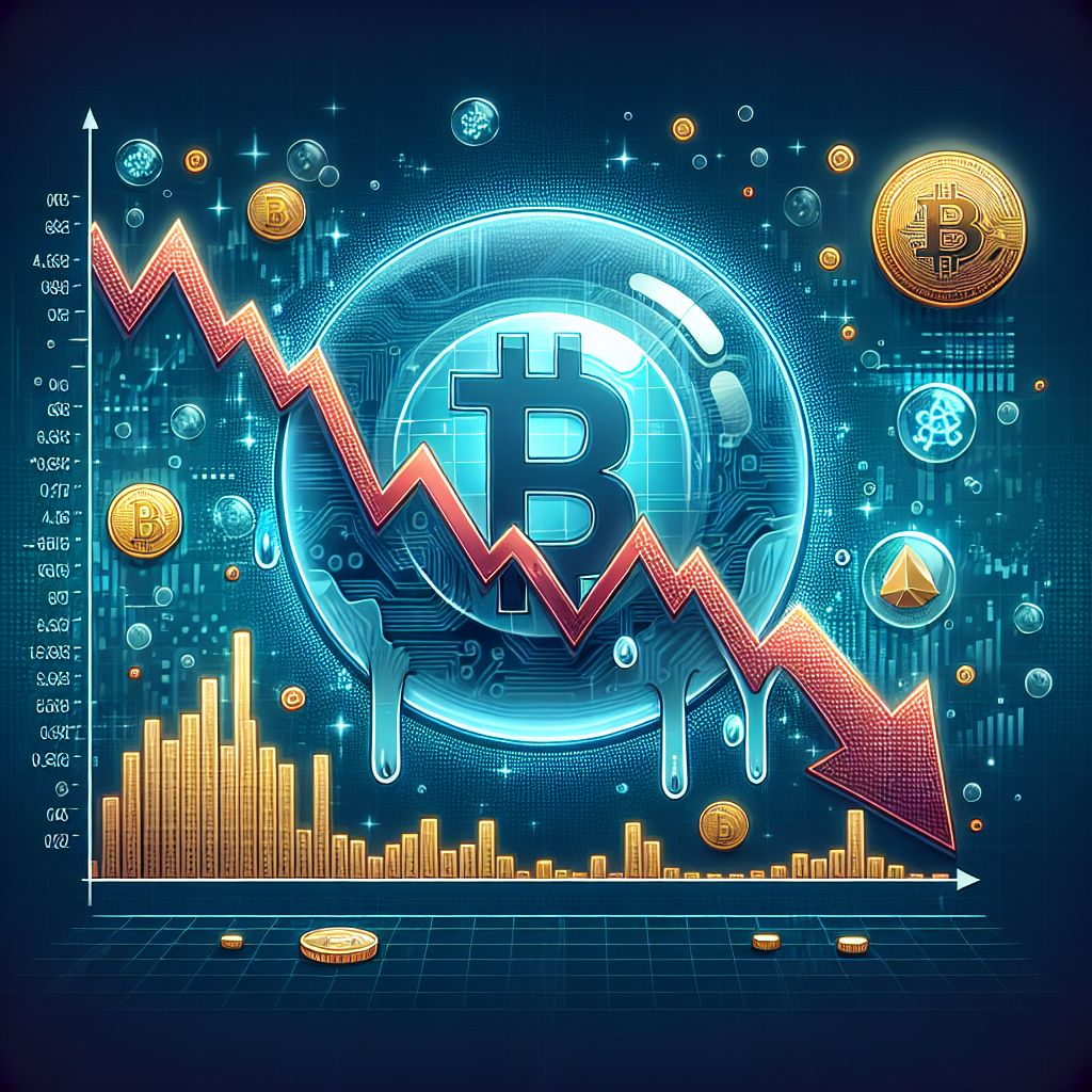 Downward crypto chart, Bitcoin drop, deflating AI bubble icon