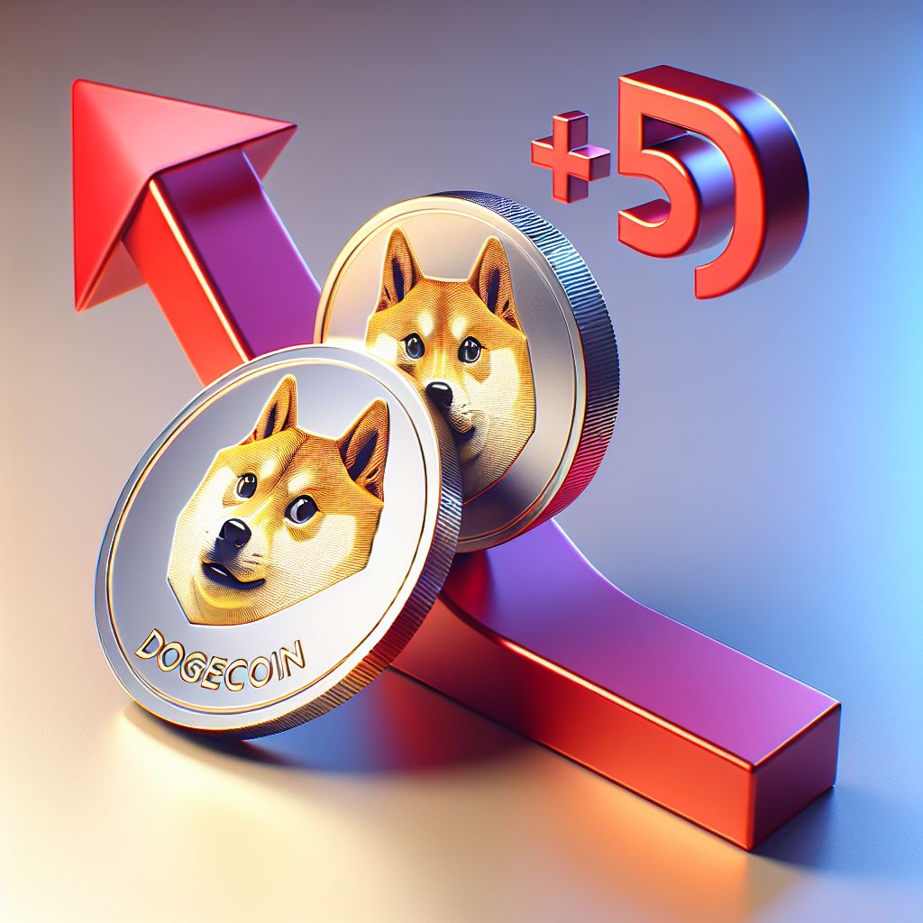 Dogecoin coin beside plunging red arrow labeled 51%