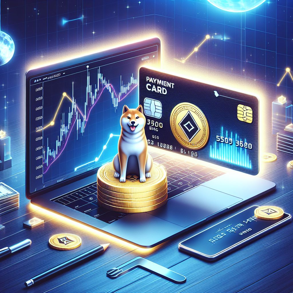 Shiba Inu token and branded payment card with falling price chart