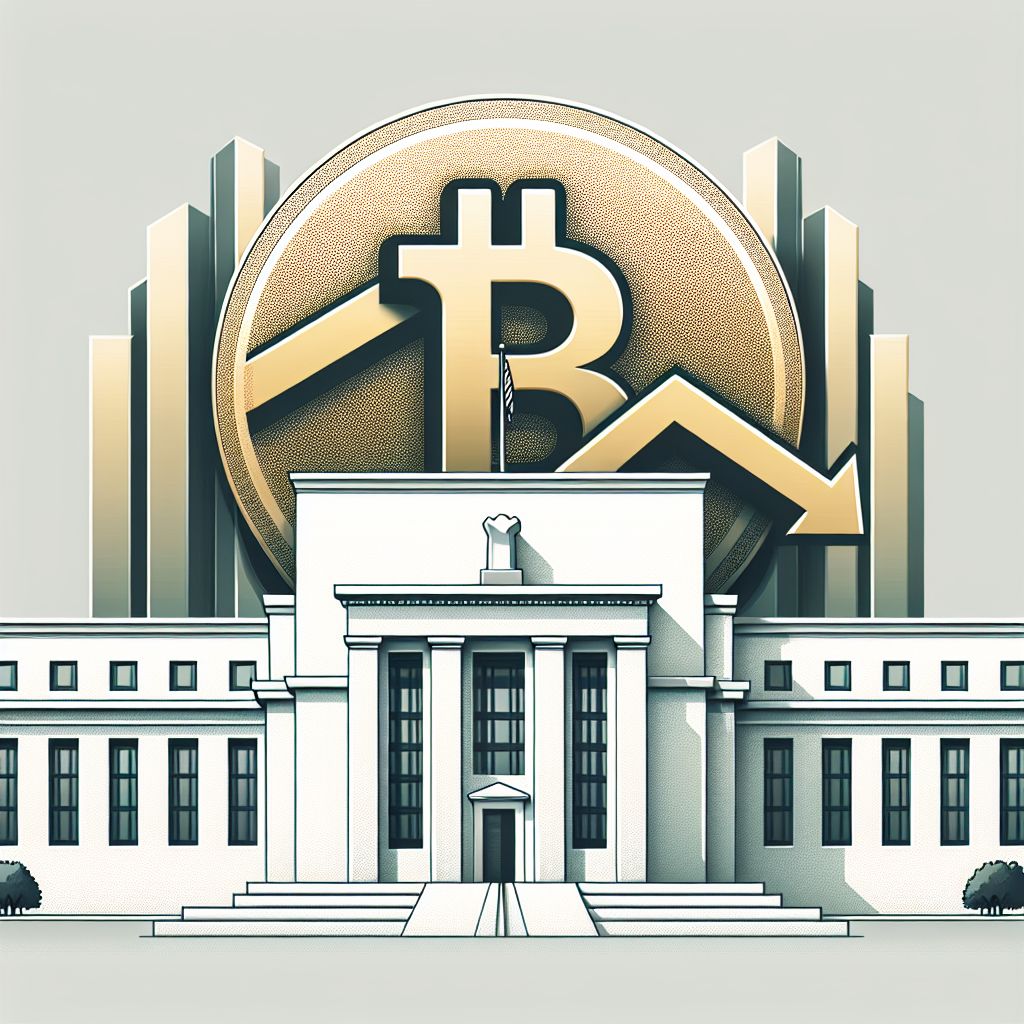 Gráfico de queda do Bitcoin diante do edifício do Fed