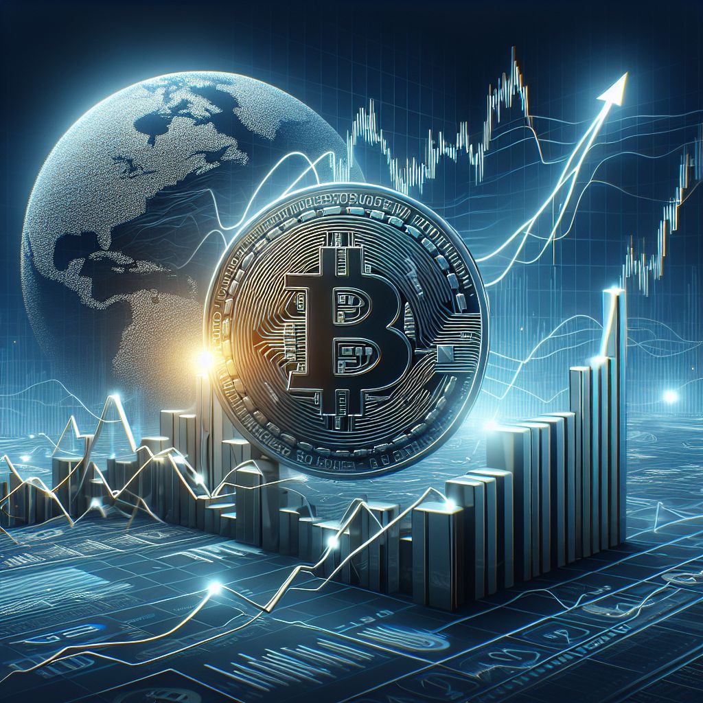Pi Coin price chart range-bound with Bitcoin symbol looming overhead