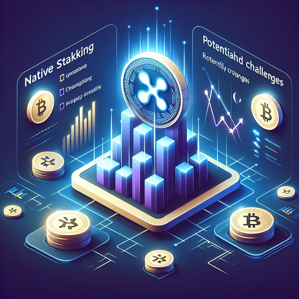 Logo XRP dengan simbol staking serta grafik peluang dan risiko