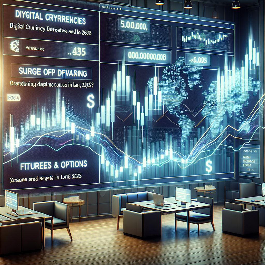 شاشة بيانات تداول العملات الرقمية تُظهر زيادة أحجام العقود الآجلة والخيارات