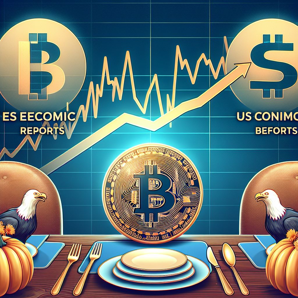 Bitcoin trên biểu đồ cùng ba biểu tượng báo cáo kinh tế Mỹ