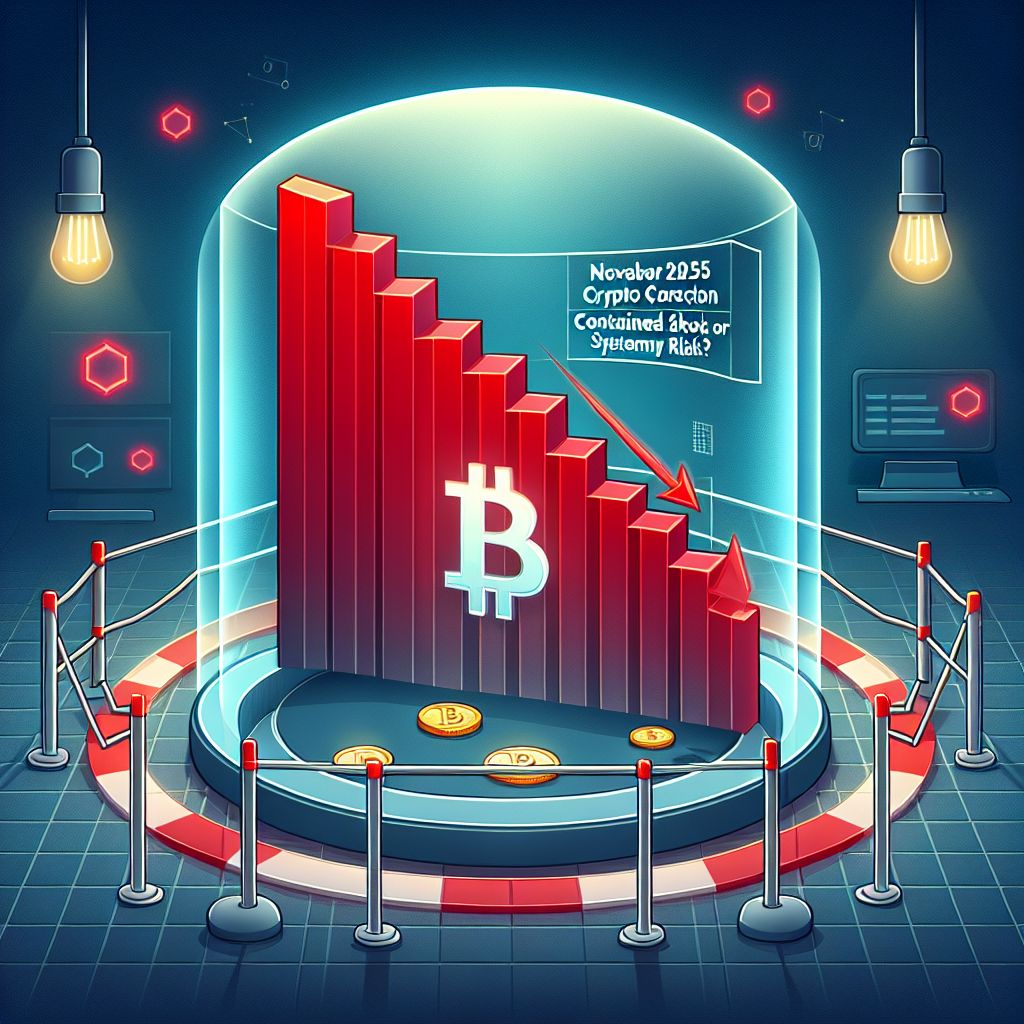 Red downward crypto chart, Bitcoin falling, contained by safety barrier