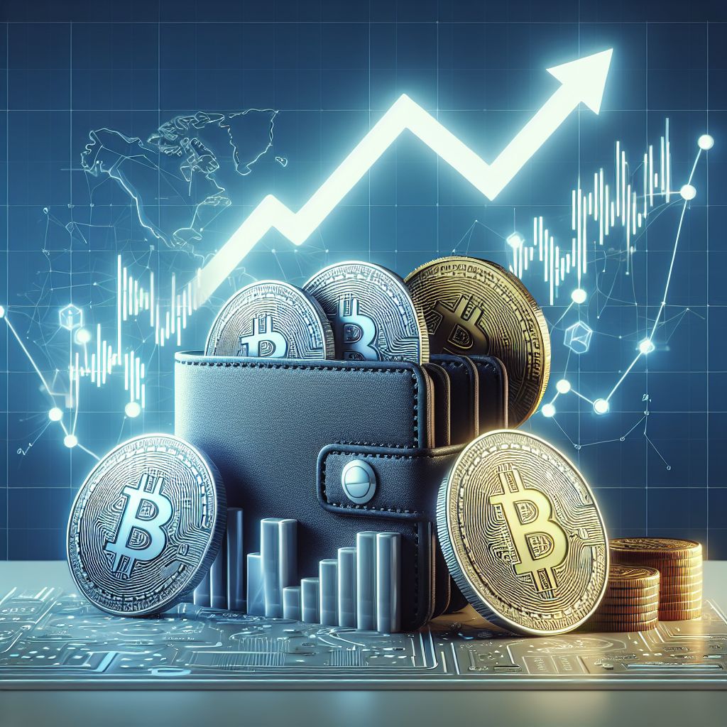 Carteira digital com moedas criptográficas sobre cifrões brasileiros e gráfico ascendente