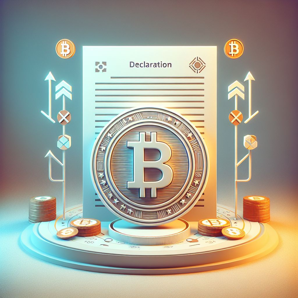 Declaração DeCripto com símbolo de criptomoeda e setas transfronteiriças