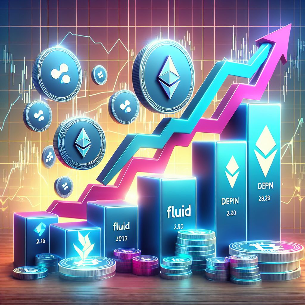 Gráfico de precios al alza con logos de FLUID y WMTX