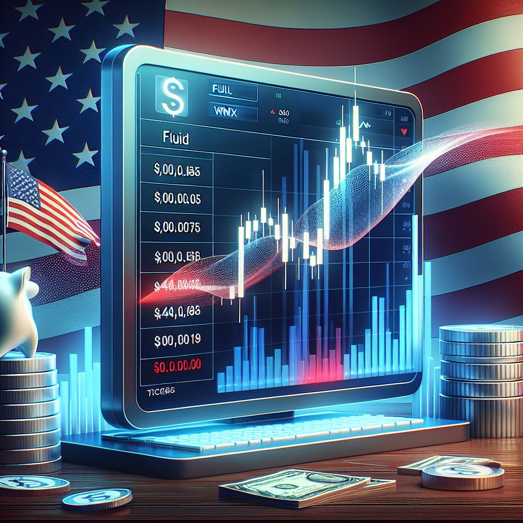 Биржевой стакан с тикерами FLUID и WMTX на фоне американского флага