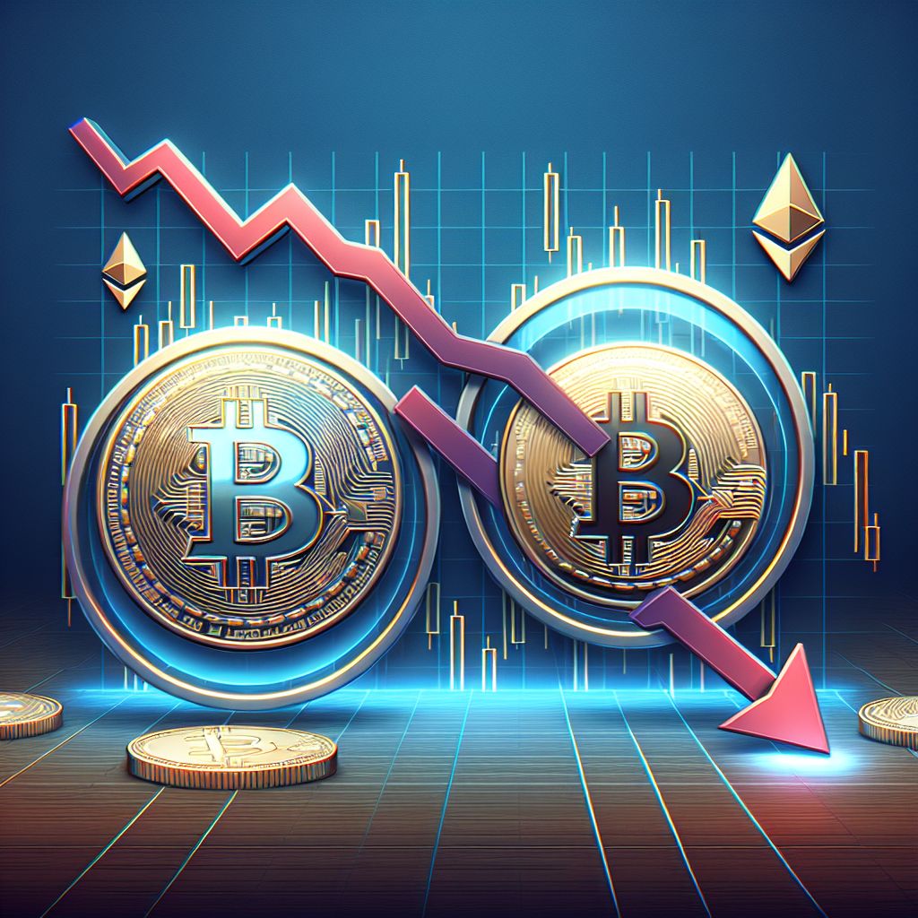 مؤشر سوق رقمي هابط مع رموز بيتكوين وإيثريوم متراجعة