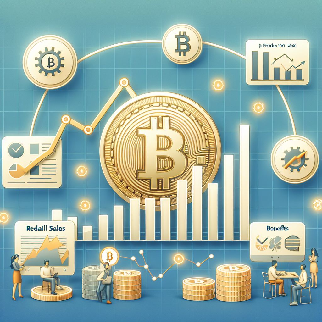 Wykres Bitcoina, ikony sprzedaży detalicznej, PPI i zasiłków