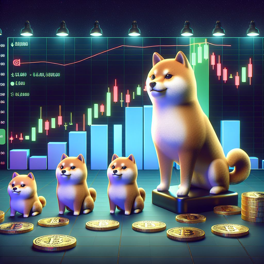 Shiba Inu token beside rising small meme tokens over candlestick chart