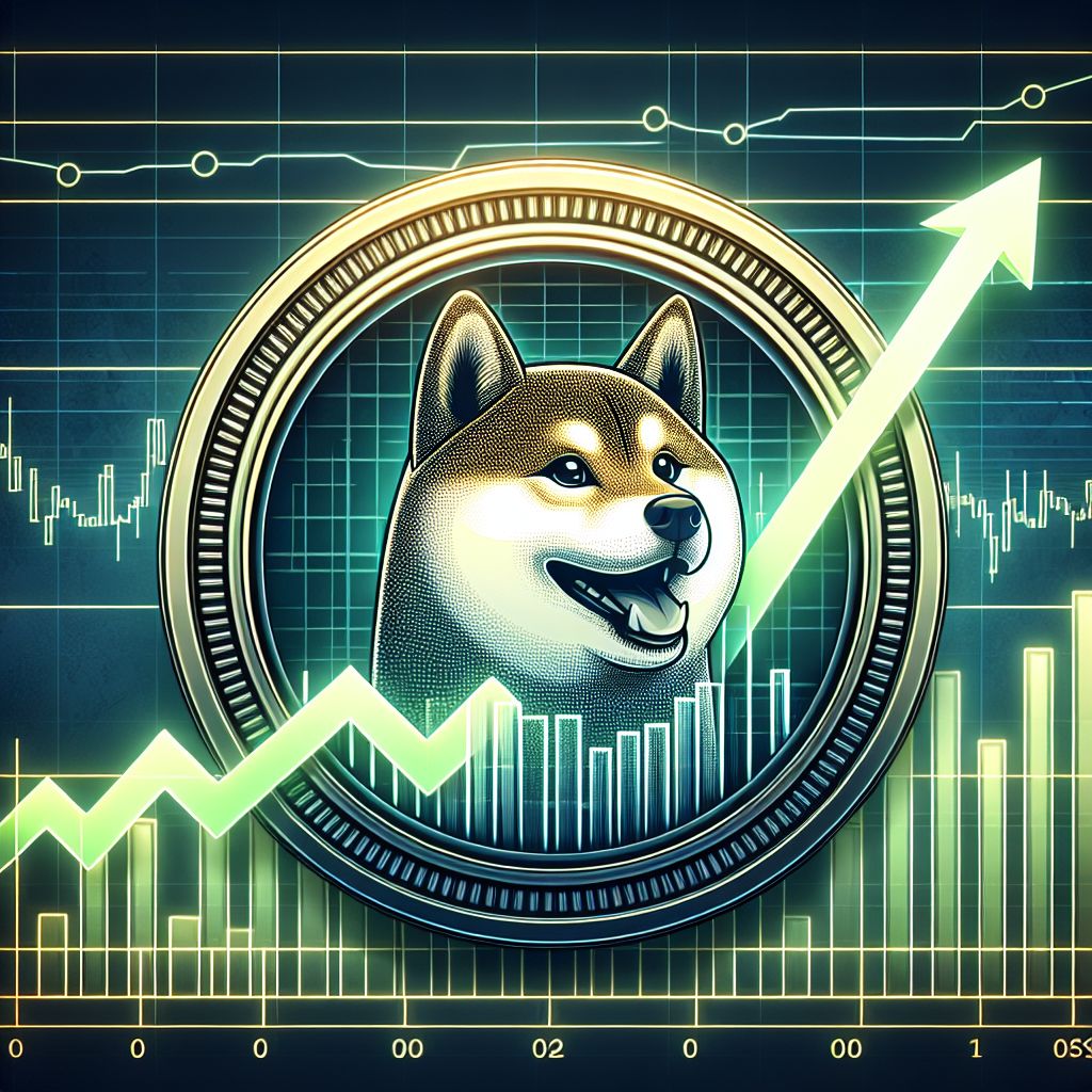 Shiba Inu token logo with rising green crypto candlestick chart
