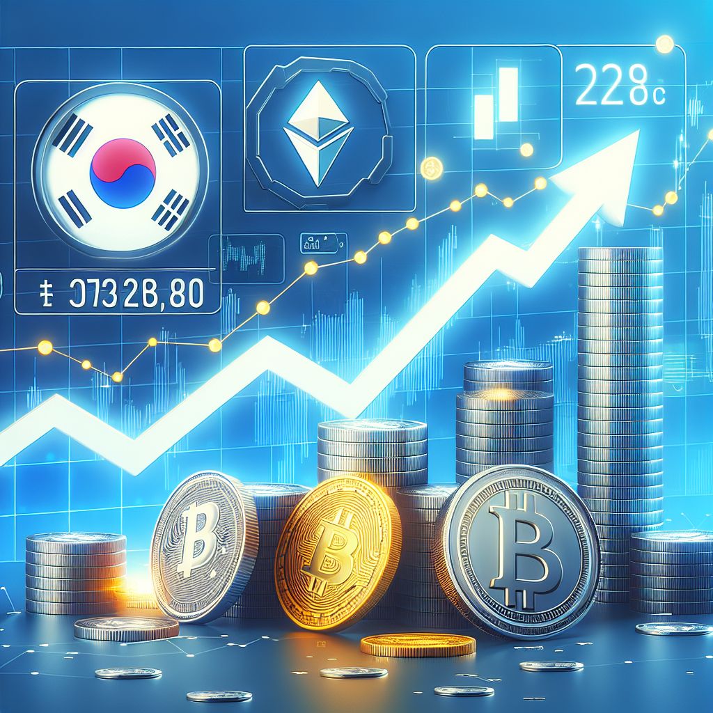 Logotipos Upbit e Nasdaq com gráfico ascendente e moedas digitais