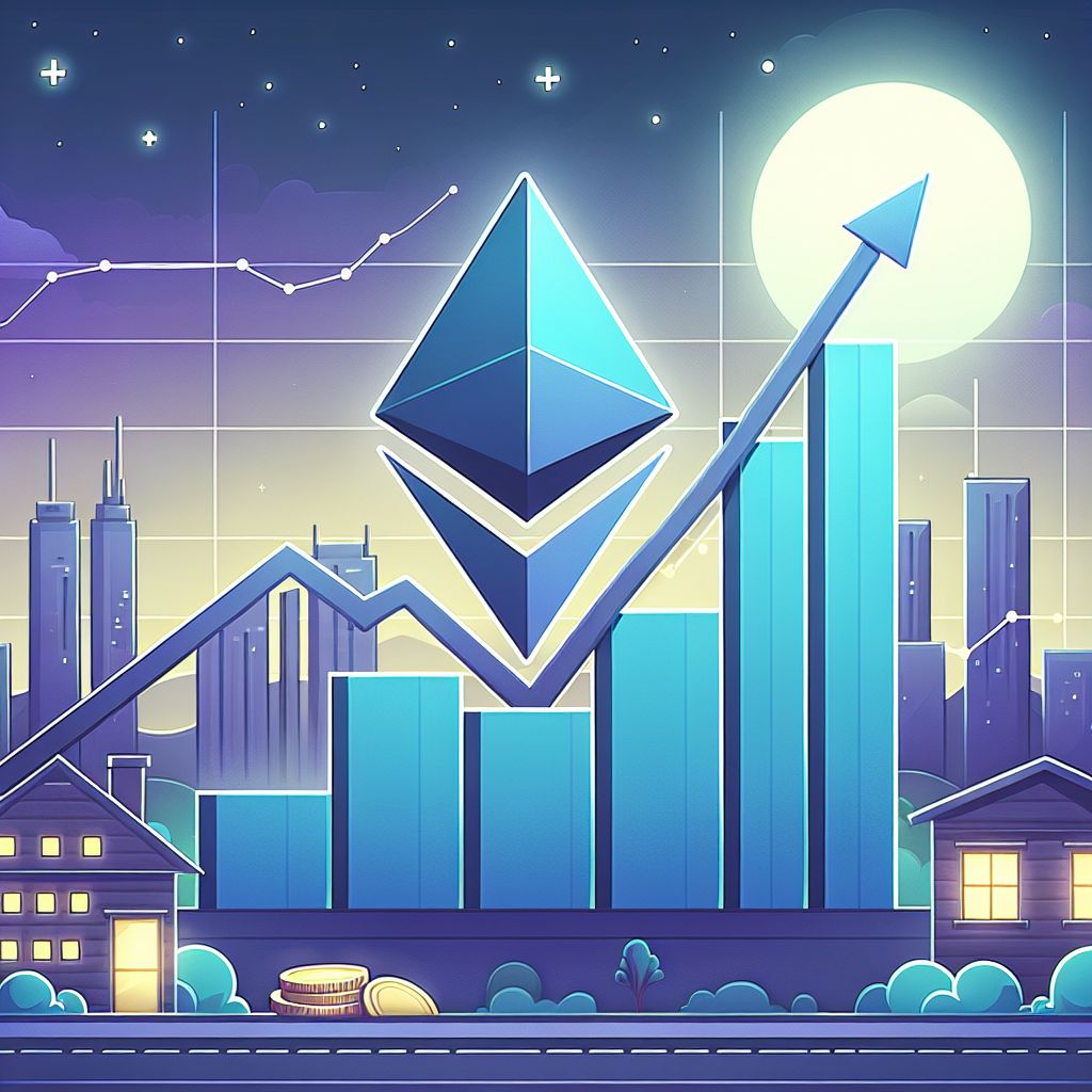 Gráfico ascendente con logo Ethereum y mención de staking en EE. UU.