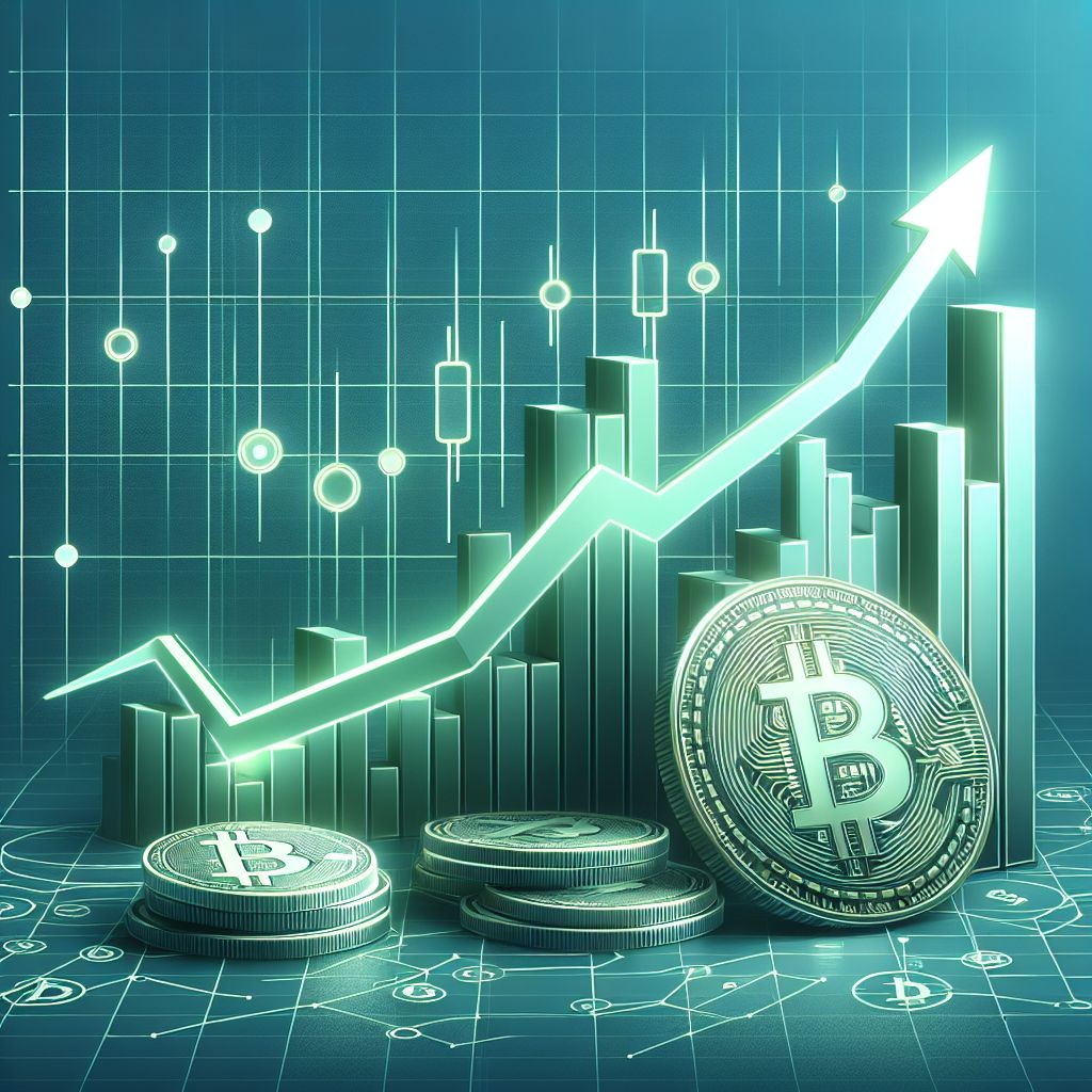 Monnaies numériques et graphique haussier vert symbolisant le rebond du marché
