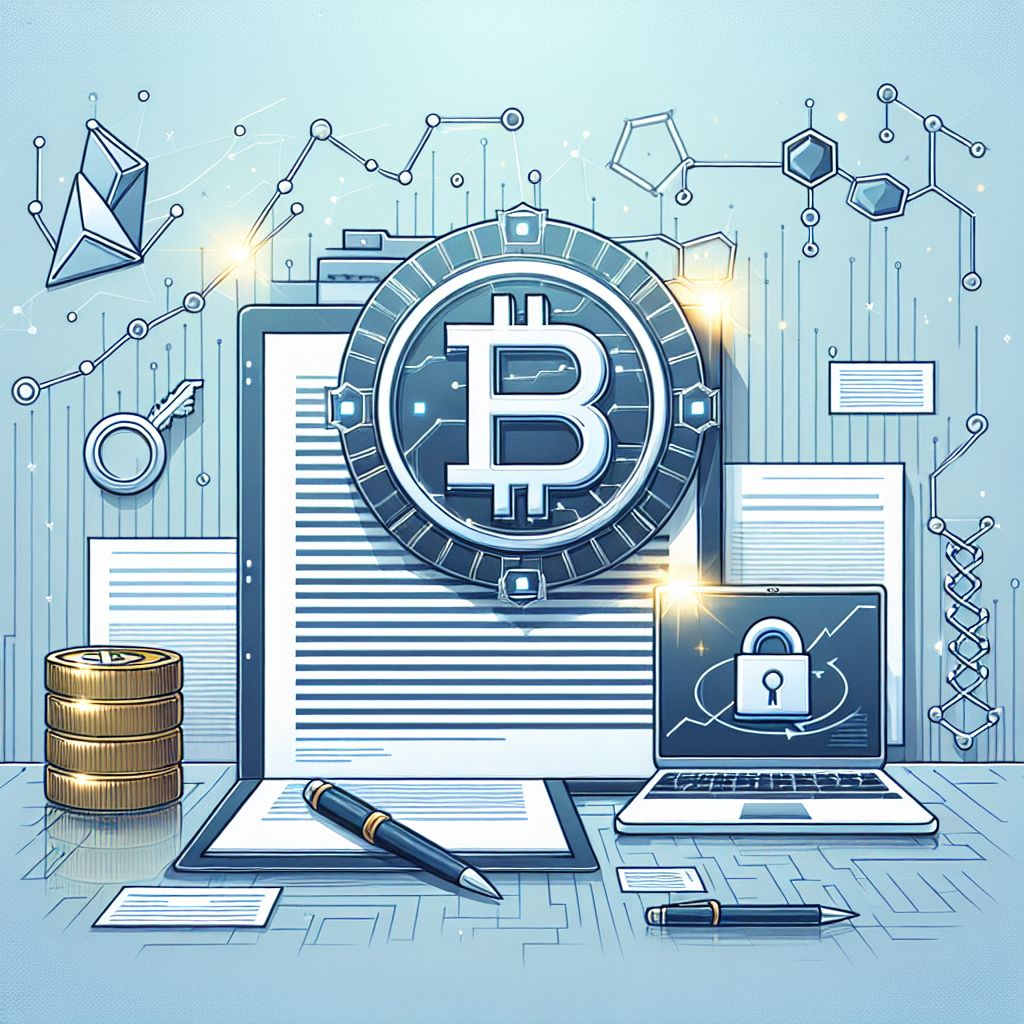 Логотип криптобиржи на фоне блокчейн-графика и судебных документов