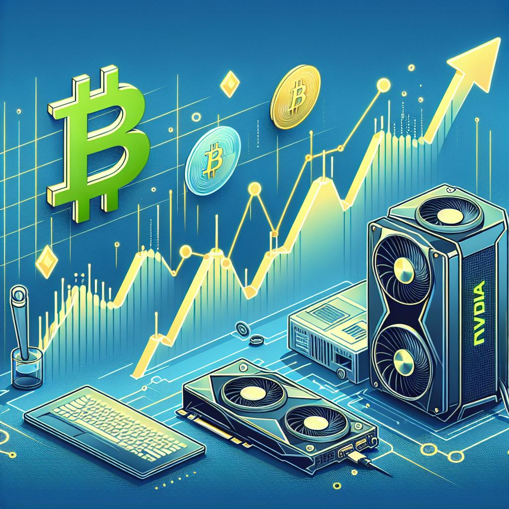 Nvidia-Hardware, Blockchain-Symbole und fallende Kurven signalisieren Krypto-Risiken
