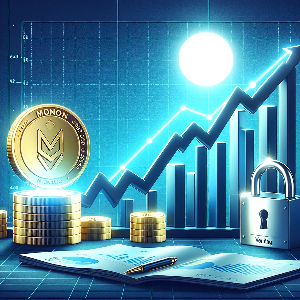 Biểu đồ giá MON tăng bên cạnh ổ khóa biểu thị vesting