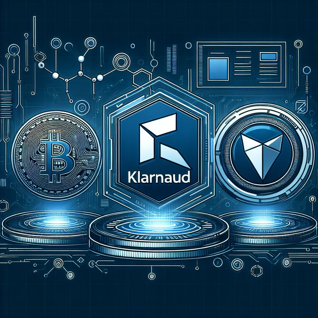 Logotipo KlarnaUSD em fundo tecnológico com símbolo da blockchain Tempo
