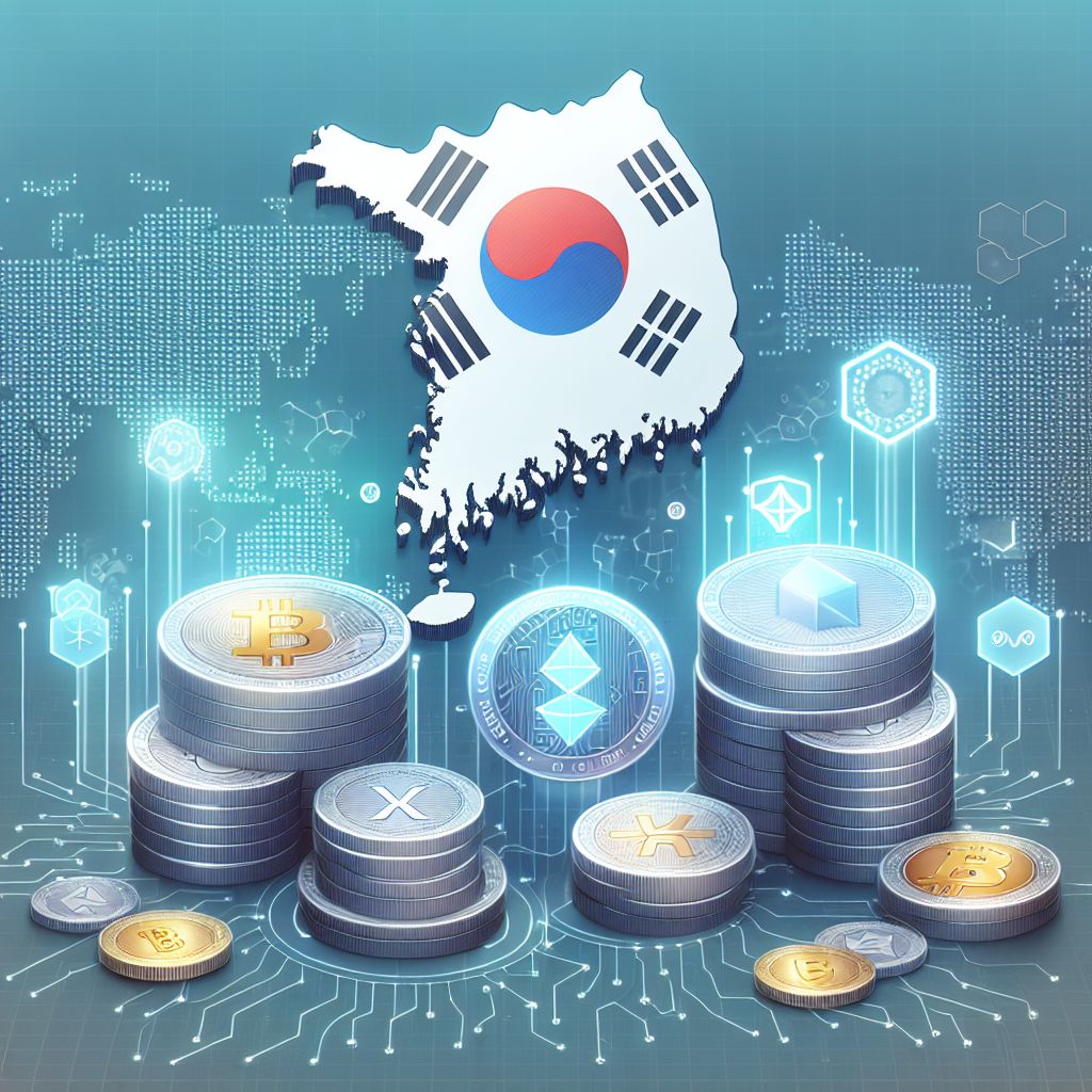 رموز عملات مستقرة مدعومة بالوون أمام خريطة كوريا الجنوبية