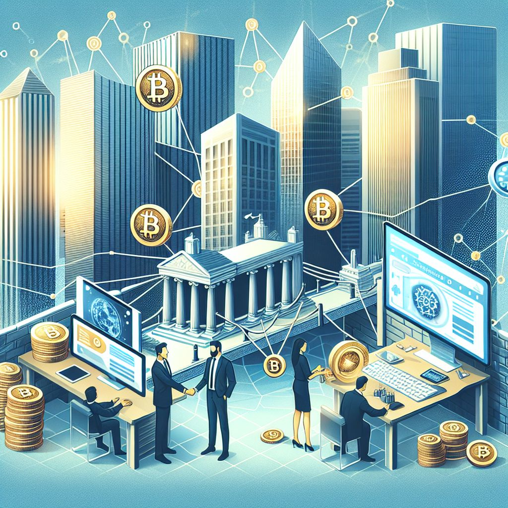 Korporacyjne skarbce i łańcuch bloków połączone mostem cyfrowych transakcji