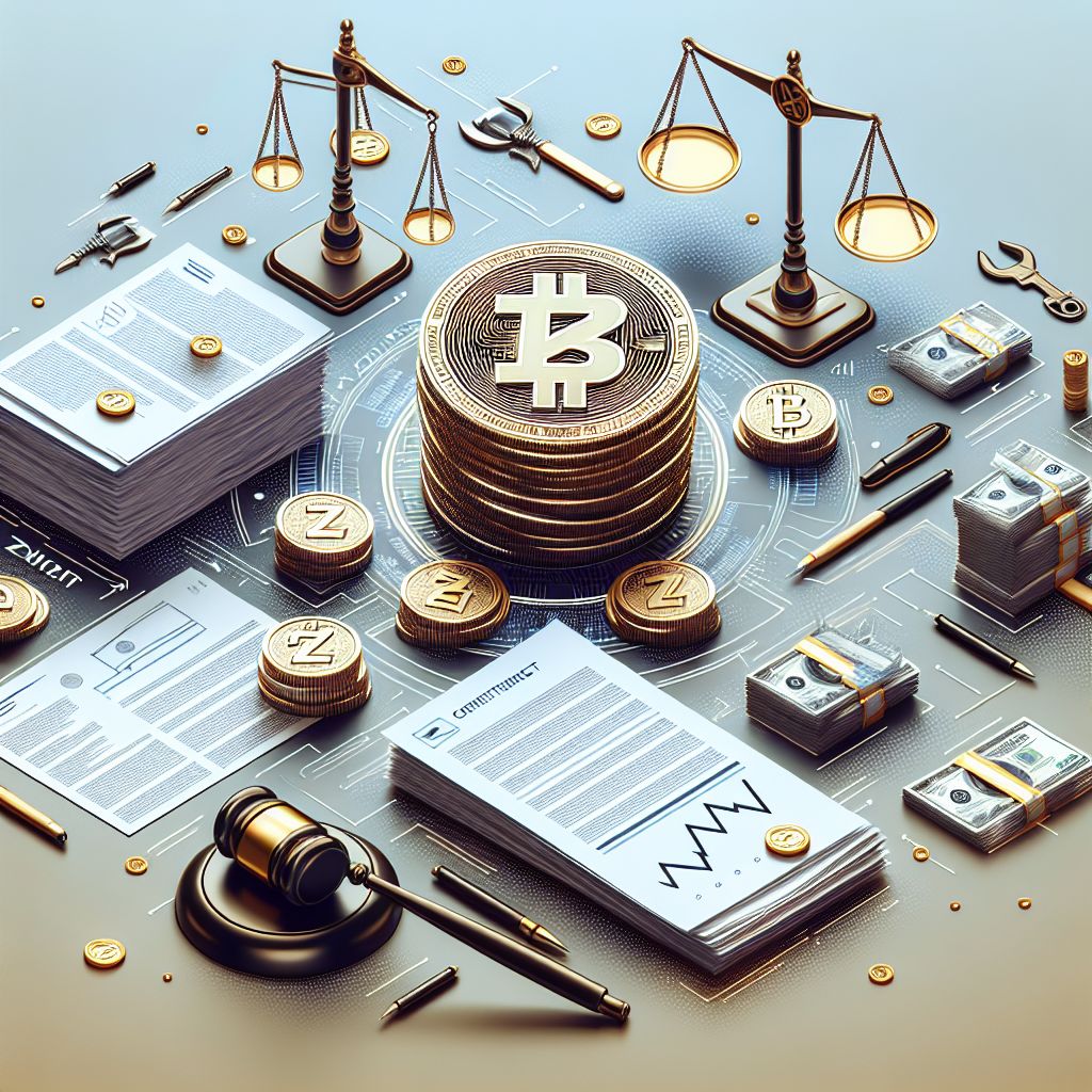 Zcash coin, ETF paperwork, scales symbolizing institutional control debate