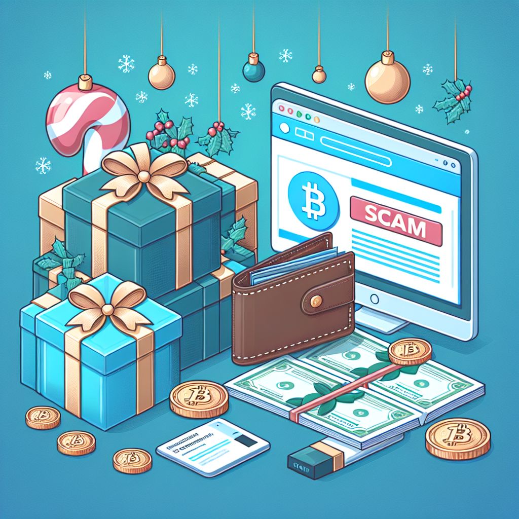 Monedero digital vacío junto a regalos y notificación de estafa
