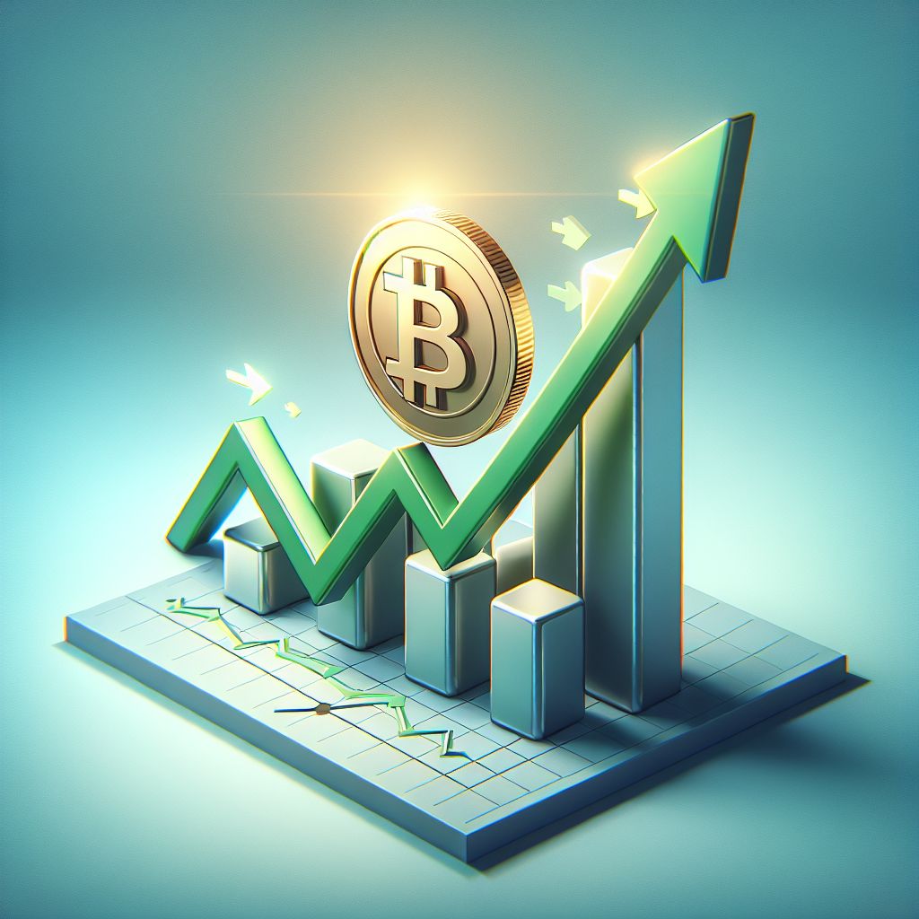 Graphique haussier de cryptomonnaies avec Bitcoin en tête et flèches vertes