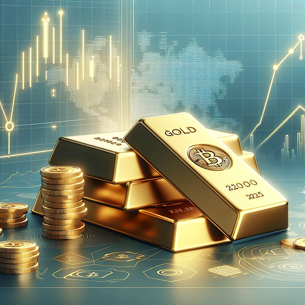 Стопка золотых слитков на фоне логотипа стейблкоина и графика