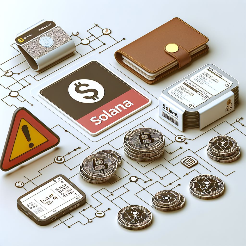 رموز سولانا ومحافظ رقمية مع علامة تحذير أحمر