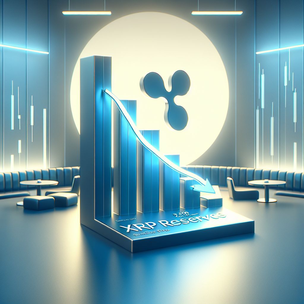 Gráfico com símbolo XRP e barras em queda indicando saída de reservas