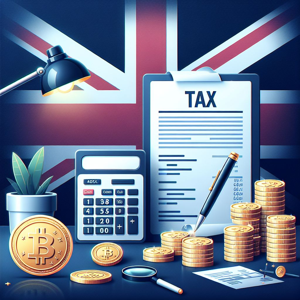 Токены и налоговые документы на фоне британского флага
