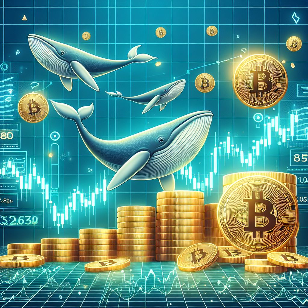 Bitcoin whales accumulating coins beside upward trending price chart