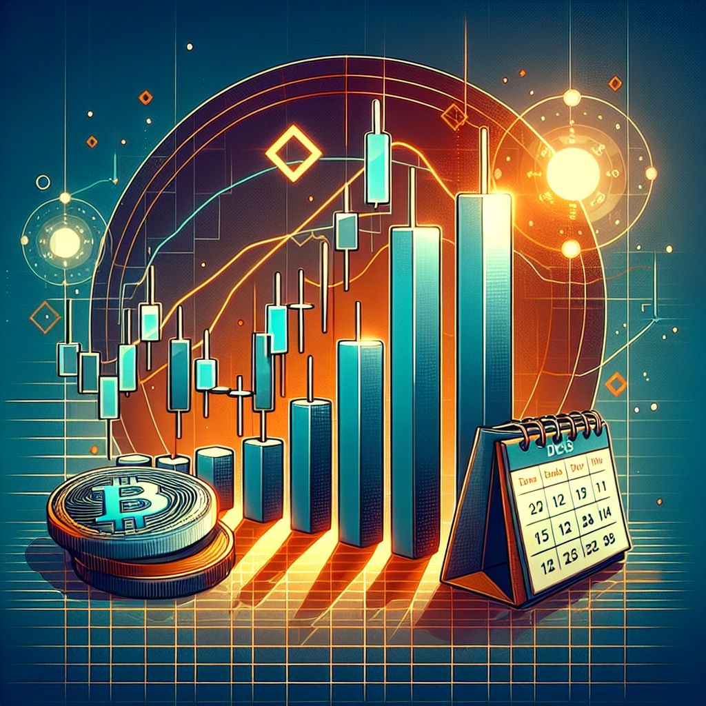 Candlestick crypto chart showing rising RSI and December calendar