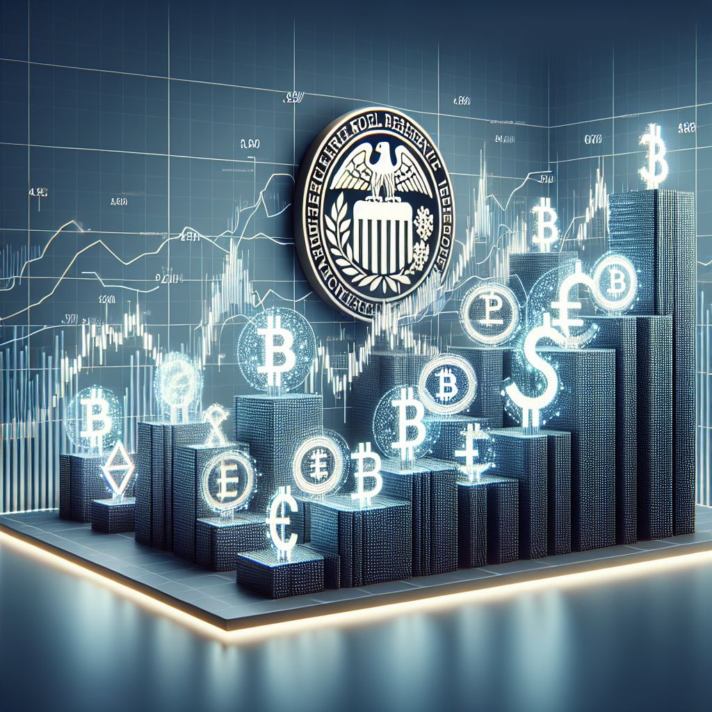 Crypto candlestick charts next to Fed emblem, signaling shifting market liquidity