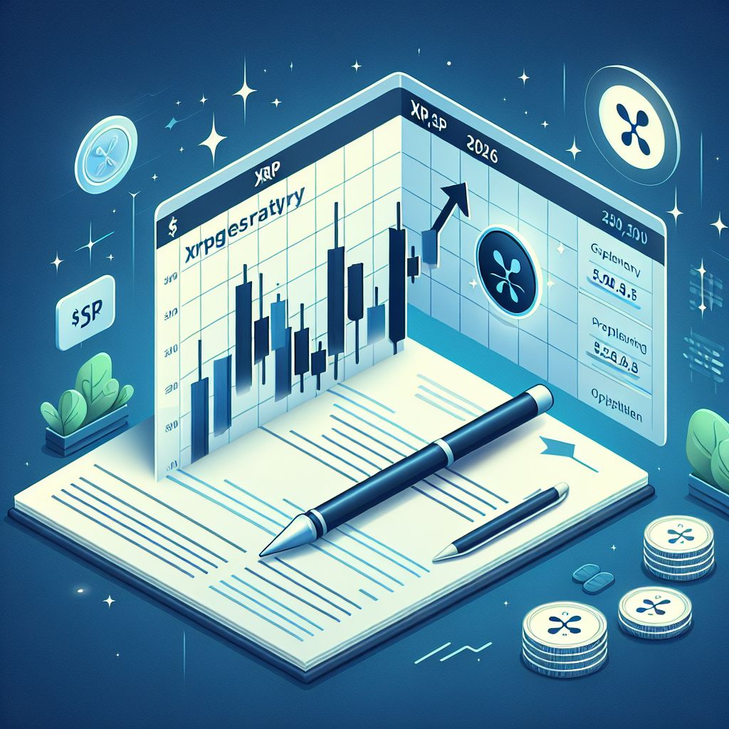 XRP candlestick chart ascending toward $5.50, labeled 2026