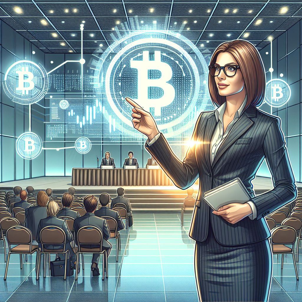 Executivo da BlackRock falando sobre Bitcoin em conferência financeira