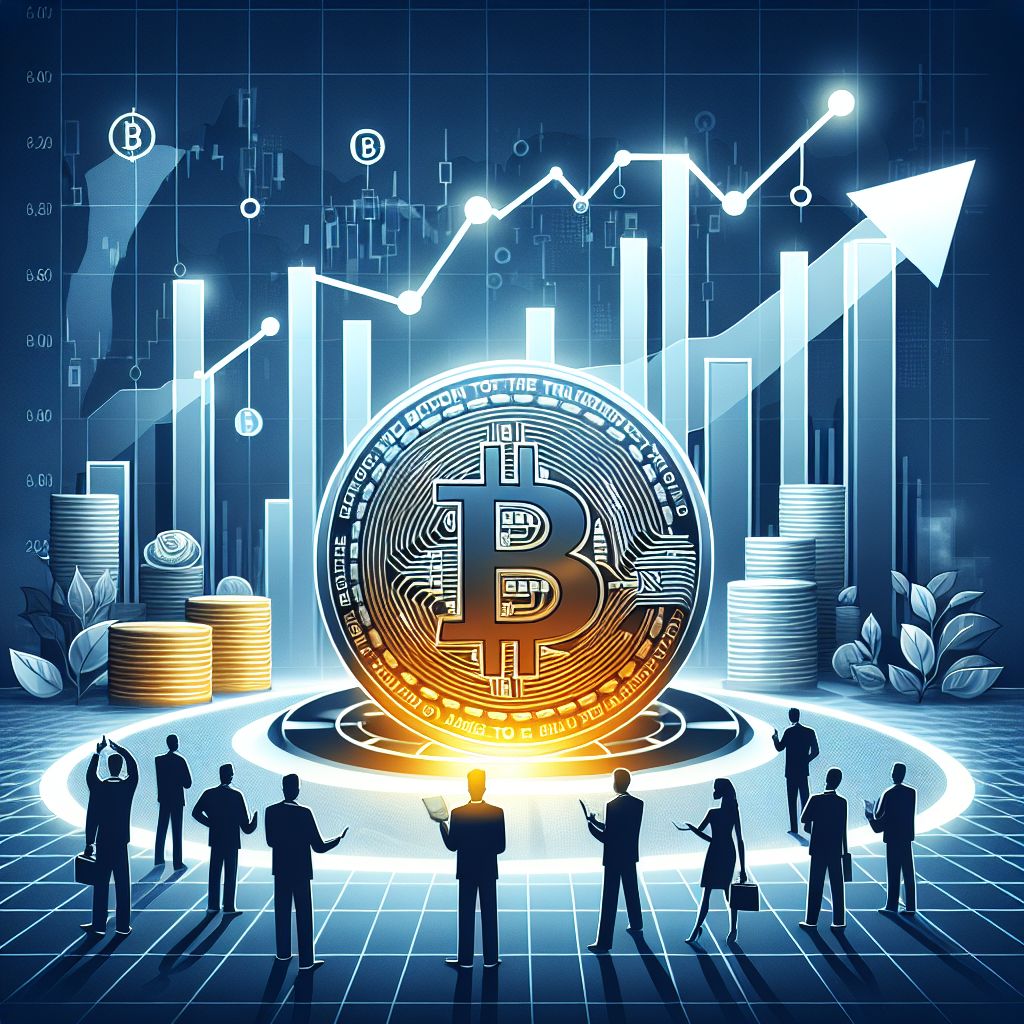 Moneta Bitcoin przed rosnącym wykresem i sylwetkami inwestorów 2025