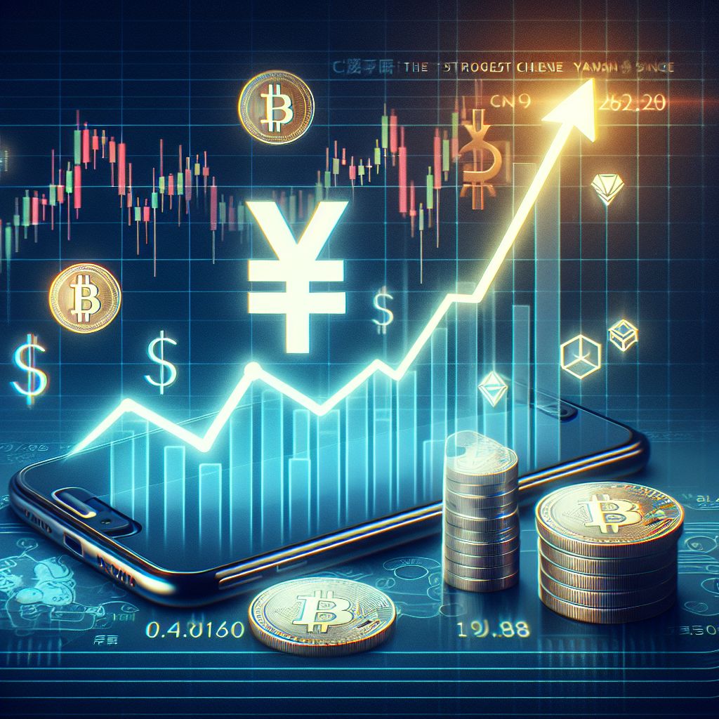 CNY tăng trên biểu đồ kèm biểu tượng tiền điện tử