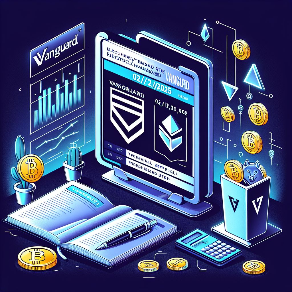 Logo Vanguard cạnh biểu tượng Bitcoin, Ether và XRP