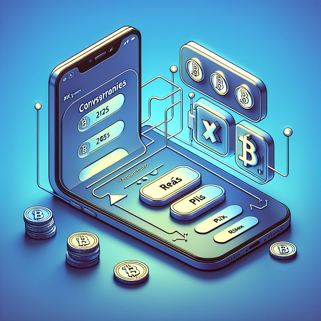 Tela de celular mostrando conversão de criptomoedas para reais via Pix