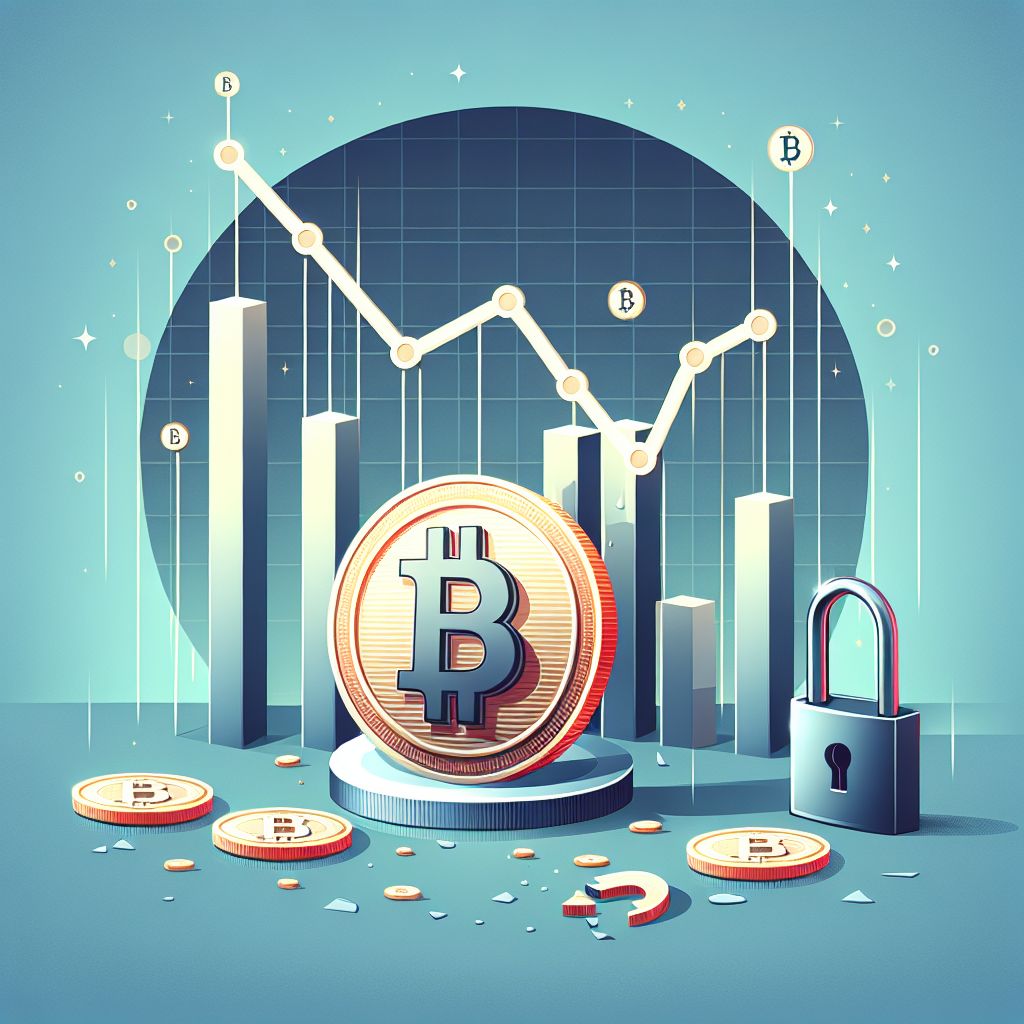 Bitcoin sur fond de graphique en chute, cadenas brisé évoquant faille