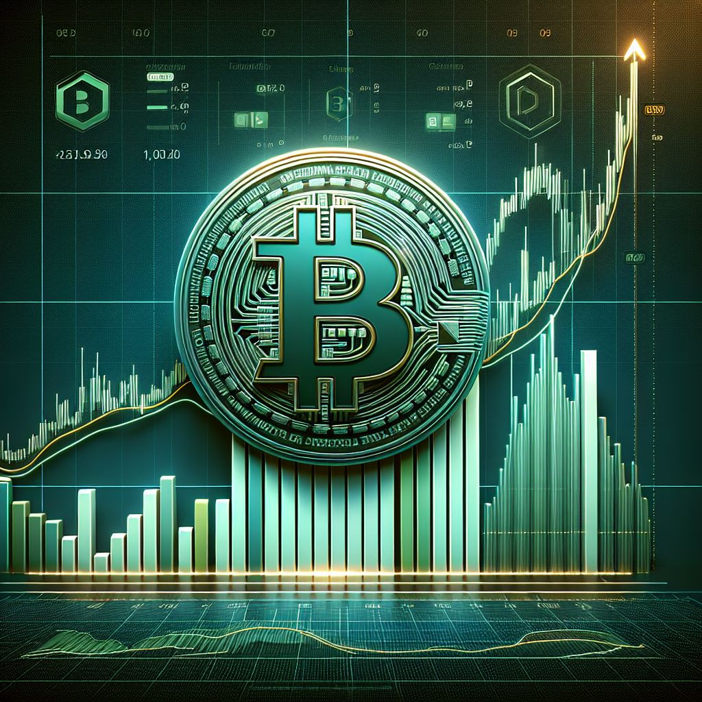 Bitcoin logo over descending weekly logarithmic chart with green support band