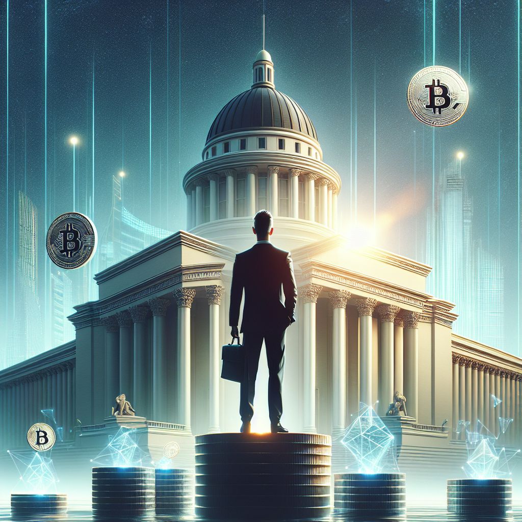 Kevin Hassett silhouette over Fed building, crypto coins signaling 2026 policy shift