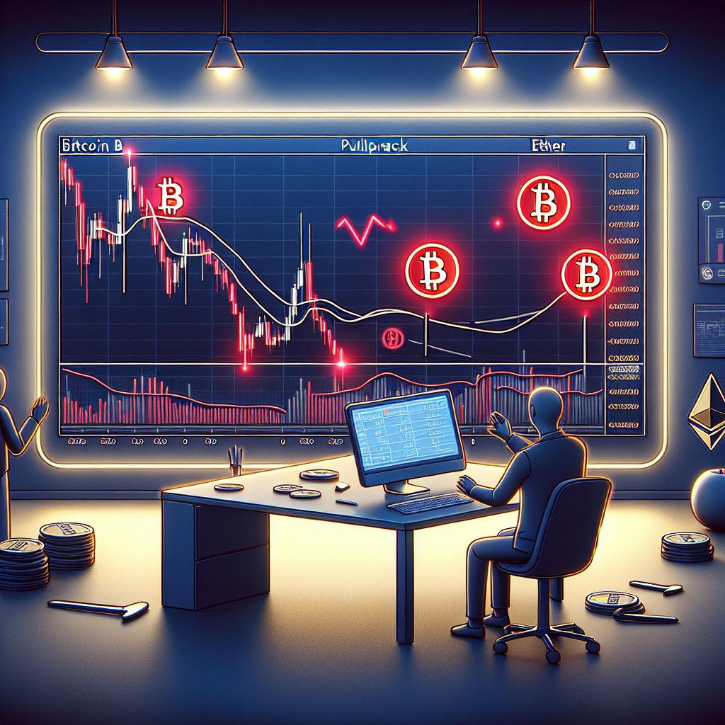 Bitcoin and Ether charts plunging with red candles and liquidation alerts