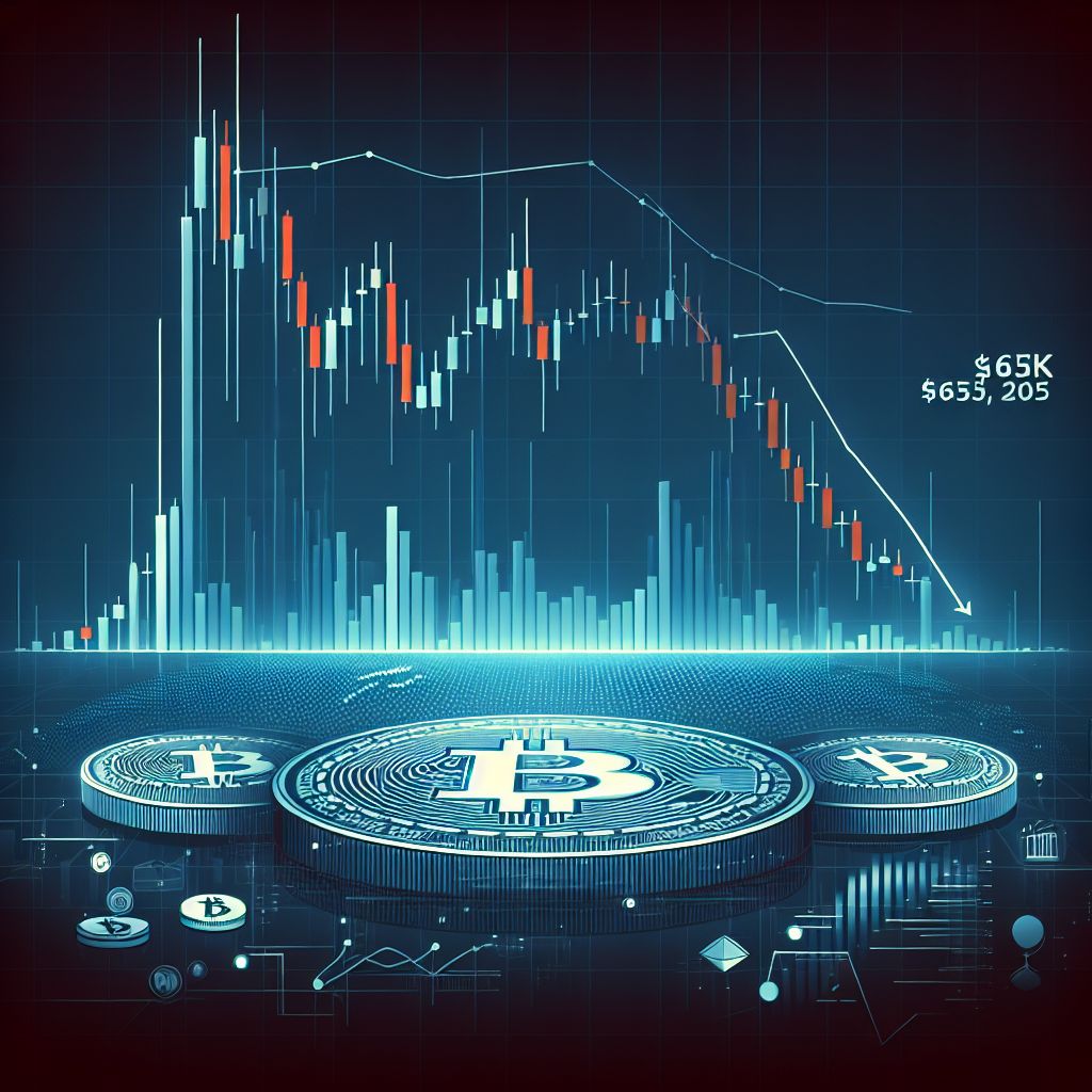 Bitcoin price chart with sharp dip and looming $65K risk