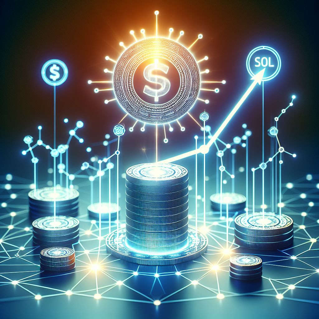 SOL token, blockchain nodes and rising price chart for 2025