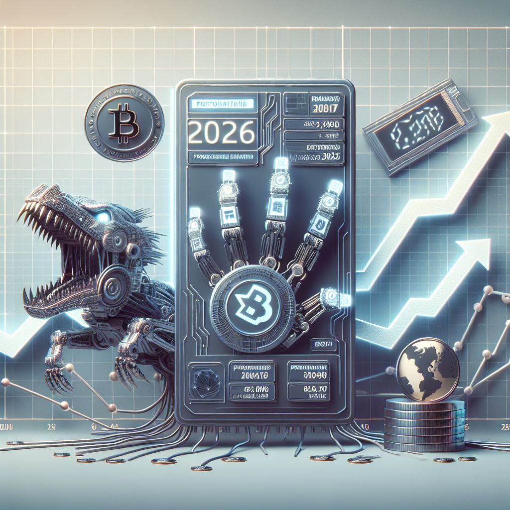 Crypto card, tokenized robot arm, and rising prediction market graph