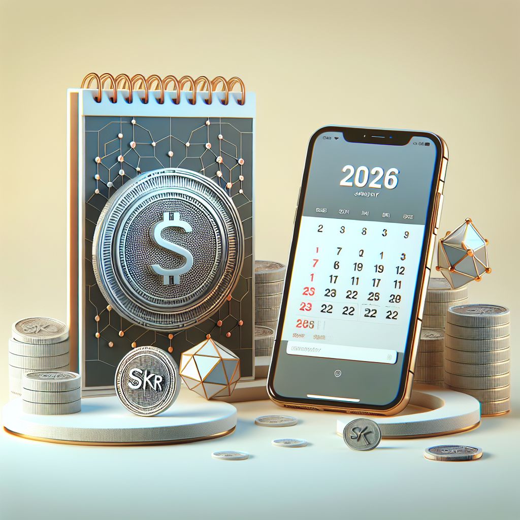 Smartphone displaying SKR token and calendar marked January 2026